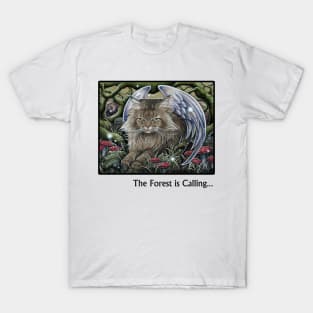 Cat Forest Spirit -The Forest is Calling - Black Outlined Version T-Shirt
